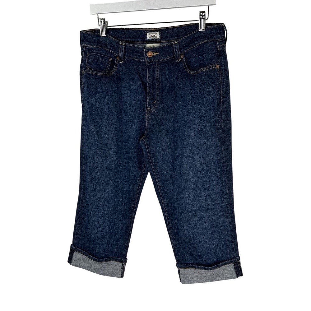 Levi's 515 Capri Crop Mid Rise Jeans Cuffed Blue Denim Dark Wash Women's 12